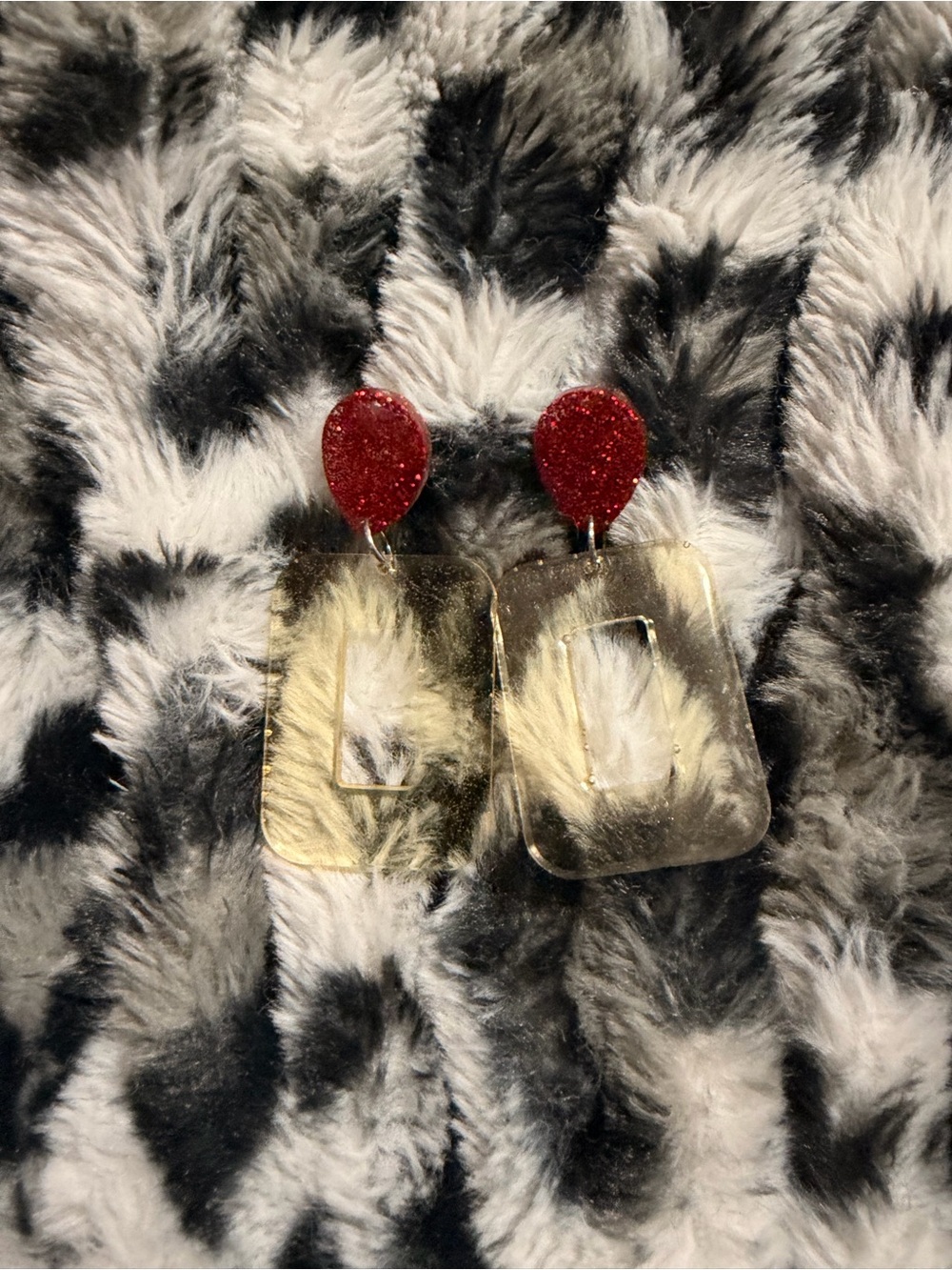 Red Glitter & Gold Statement Drop Earrings
